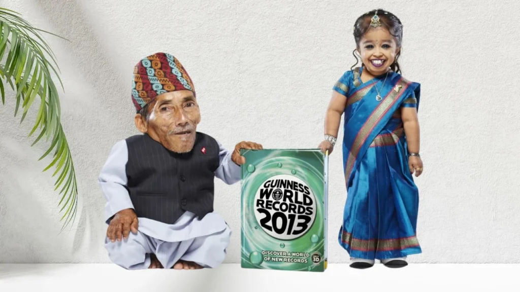 Chandra Bahadur Dangi with Jyoti Amge the shortest woman in the world